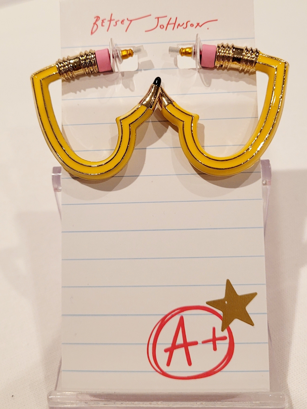 Betsey Johnson Yellow Pencil Hoop Earrings